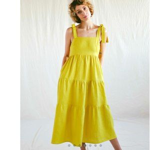 Women’s Yellow Tiered Maxi Dress with Tie Straps